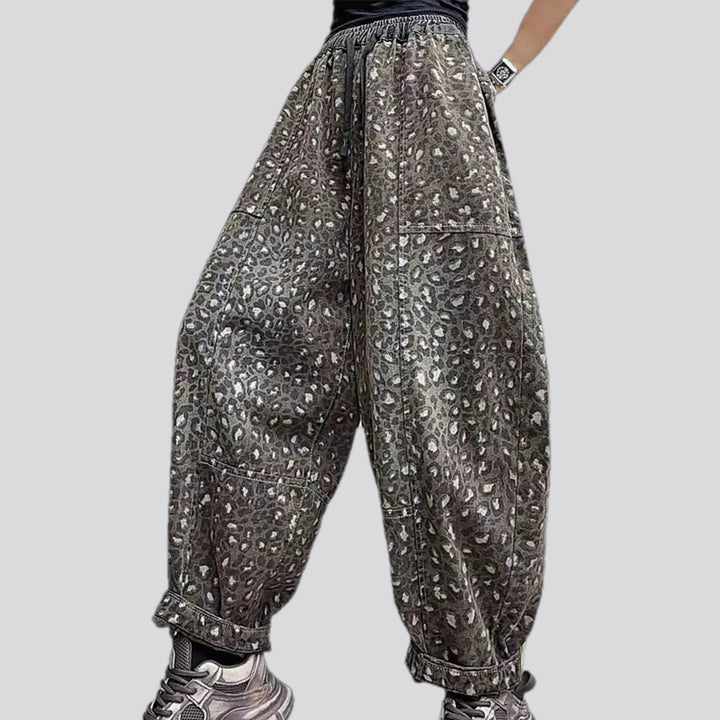 Trendy animal print jean joggers for ladies