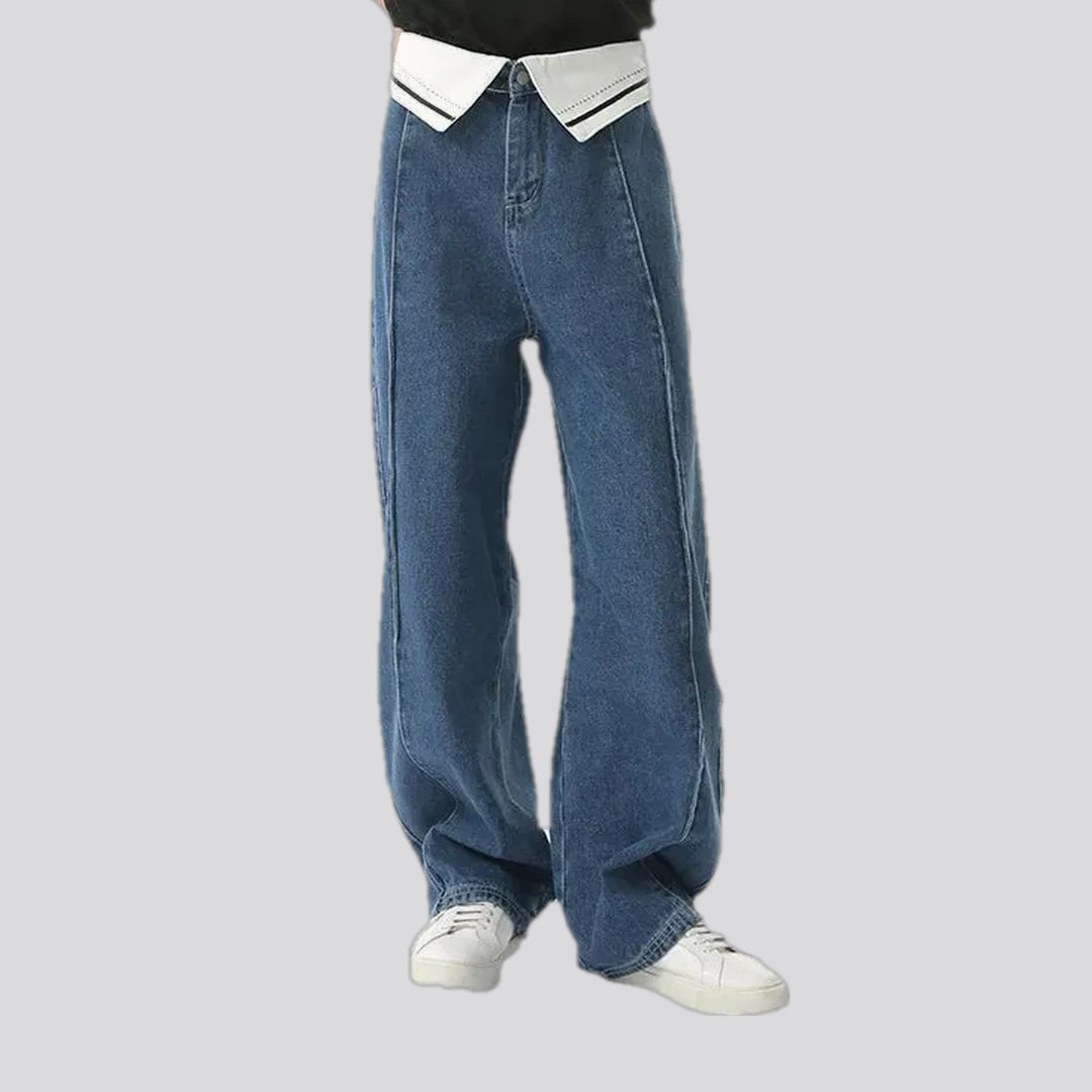 Mid rise sailor collar men's jeans