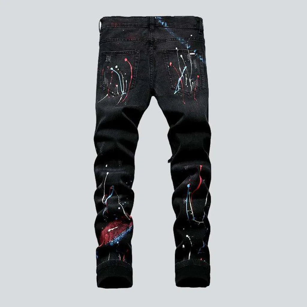Paint splatter print black jeans