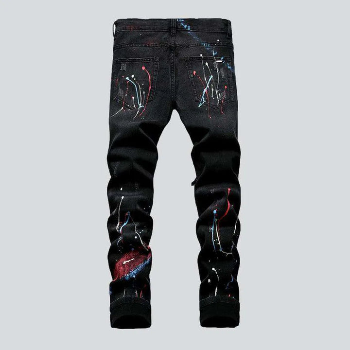 Paint splatter print black jeans