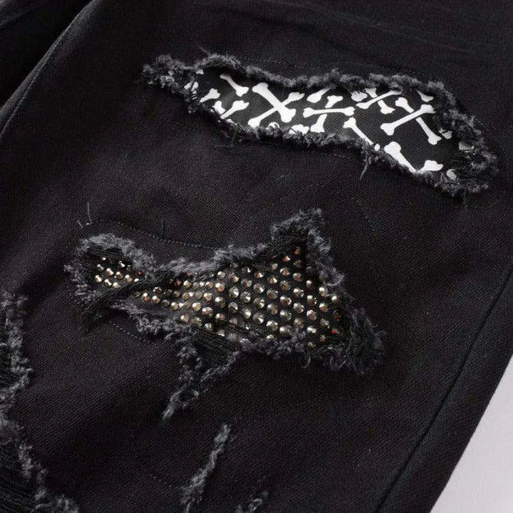 Crystal color patch men's jeans