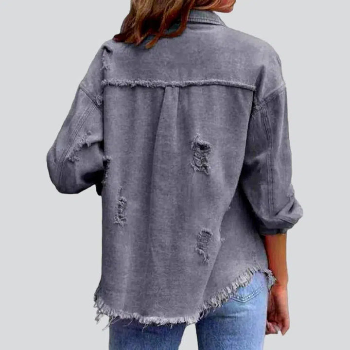 Cropped shirt-like denim jacket for ladies