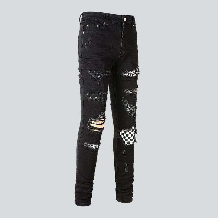 Crystal color patch men's jeans